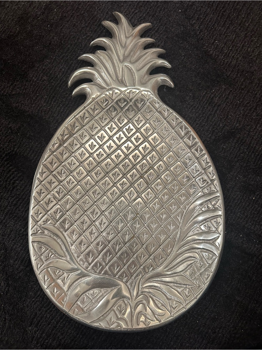 Pineapple-Shaped Decorative Metal Tray - Silver Tone
